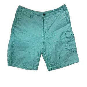 Oakley Mens Green White Striped Cargo Shorts Size 36 Teal Vertical Stripe Cotton